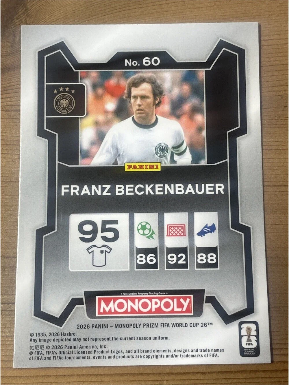 Panini 2026 Prizm Monopoly FIFA World Cup Franz Beckenbauer #60 Red/Blue/Regular